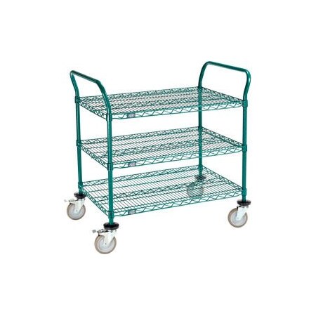 Gec Nexel Utility Cart, 3 Shelf, Poly-Green, 36"L x 24"W x 39"H, Polyurethane Brake Casters 2436P3GB